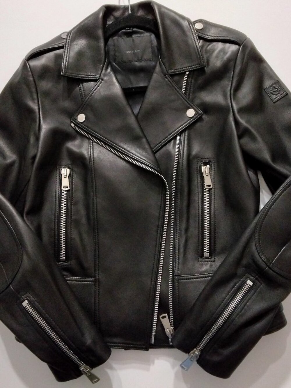 Belstaff Marvingt Womens Leather Biker Jacket Black Widow IT 42 US 8